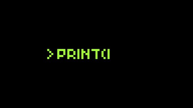 8-bit pixel art neon green print hi text on black terminal screen. looped animation 4k 30fps