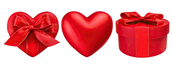 Red gift boxes and heart on a white background