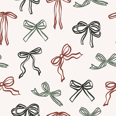 Hand drawn doodle bows seamless pattern
