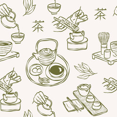Hand drawn tea ceremony elements background