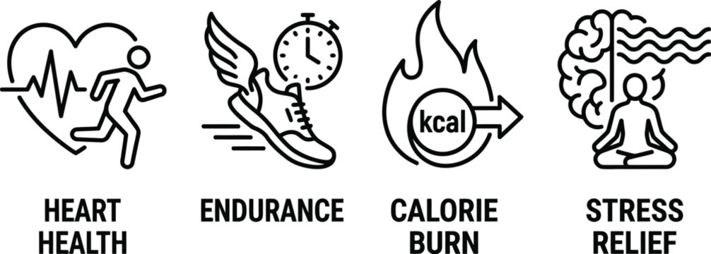 Cardio Workout Benefits Line Icon Set