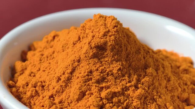 Turmeric powder in a white cup.