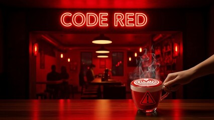 Neon Code Red Sign with Cocktail Drink.