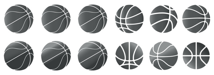 Obraz premium Sports ball silhouettes, tennis ball vector, basketball icon, athletic graphic set