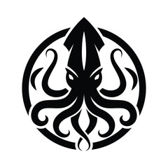 Kraken Octopus Logo Vector - Minimalist Sea Monster Icon for Nautical Branding and Ocean Sports, Mythical Kraken Attacking Ship Vector
