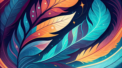 American heritage month with Indigenous Peoples' Day concept. Vibrant abstract feathers in artistic colors and design.
