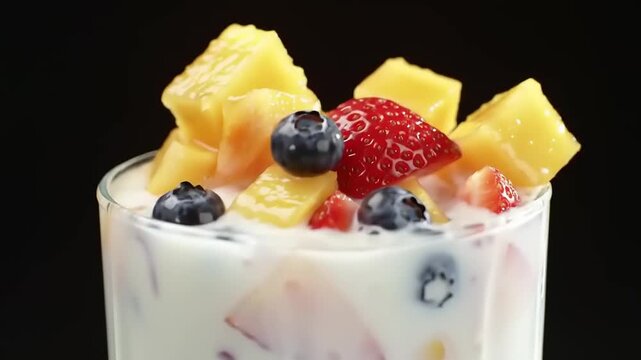 Fruit parfait with yogurt and berries.