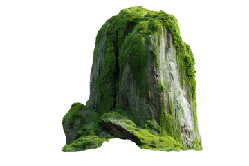 Large rock formation covered in green moss near a body of water during daylight