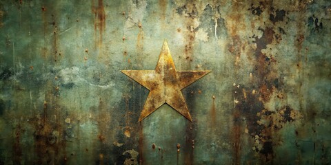 A weathered metallic surface with an aged golden star affixed to it, suggesting a sense of history and resilience