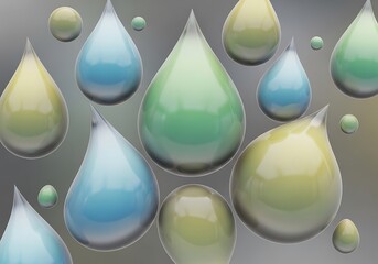 Assortment of Colorful Rendered Water Droplets Floating Abstractly