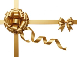 Golden ribbon and bow, isolated on white background