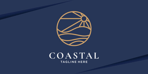 Luxury coastal sun and wave logo design