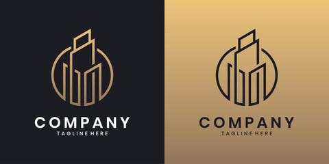 Obraz premium Real estate logo, minimalist skyscraper silhouette design