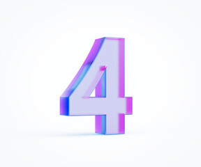 Fototapeta premium Purple Digit 4 or Four isolated on white background. 3d Illustration