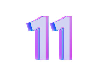 Purple Digit 11 or Eleven isolated on white background. 3d Illustration