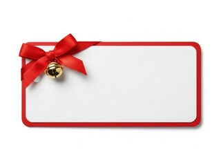 Christmas tag with ribbon and bell isolated on white background