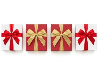 Four gift boxes with bows, isolated on white background