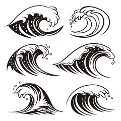 Fototapeta premium Black and white wave illustrations