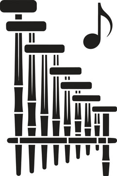 Pan flute silhouette vector, bamboo musical instrument icon, folk music symbol isolated on white background