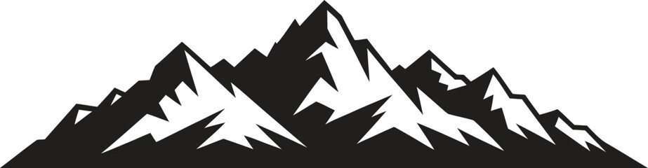 Mountain range silhouette vector, alpine landscape icon, nature scenery isolated on white background