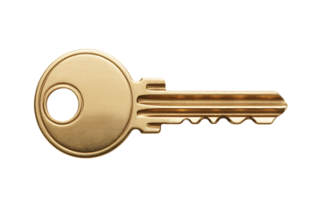 Golden key on  white background for unlocking concepts