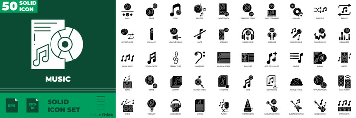 Music Solid Editable Icons set. © Madani Pro