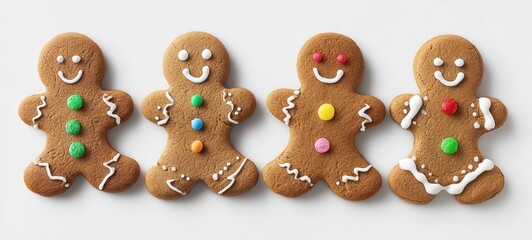 The Gingerbread Cookies Lined Up with Colorful Icing and Candy Buttons