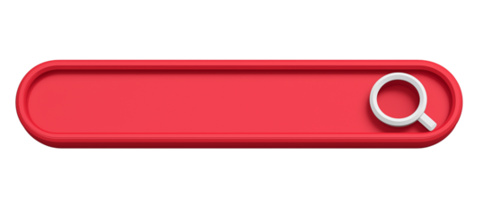 Red search bar with magnifying glass icon isolated on a transparent background