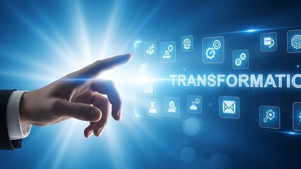 Businessman interacting with futuristic digital interface for transformation