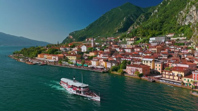 Aerial View of Limone sul Garda on Lake Garda in the Italian Alps