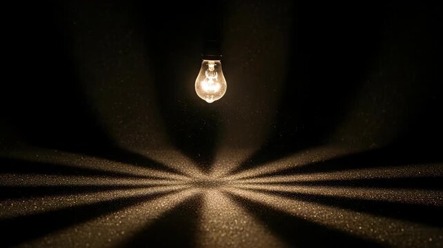 An isolated light bulb casts intriguing shadows, creating an artistic interplay of light and darkness.