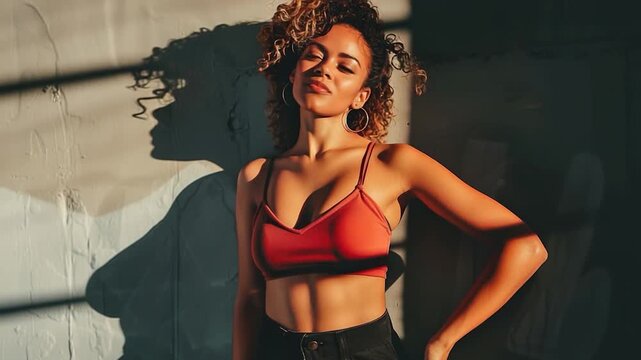 Video A woman posing confidently in front of a brick wall, perfect for any project requiring a strong female presence