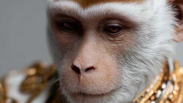 Regal monkey with golden adornments and intricate jewelry