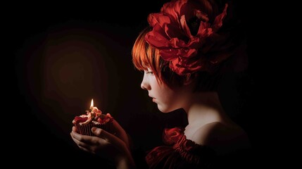 A young girl holds the small treat carefully with both hands, as if making a silent wish.