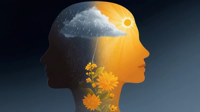 Conceptual art of human mind: duality of emotions and thoughts with nature elements