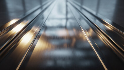 工場設備に並ぶ直線レールと光が反射する生産ライン構造