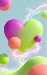 Harmonized magenta and lime green forms shaping a soft heart
