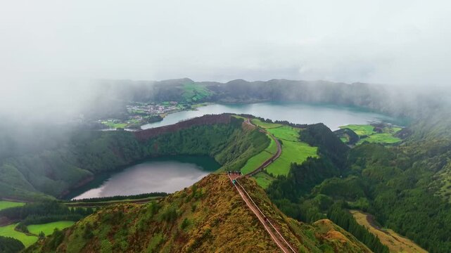 Aerial View of Lagoa das Sete Cidades Lake in Sao Miguel, Azores, Portugal
