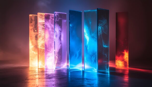 Glowing Rectangular Prisms in Dark Room