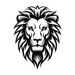 Fototapeta premium Lion Head Vector Illustration of a Powerful Wild Animal Mascot Logo in Black and White