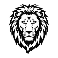 Obraz premium Lion Head Vector Illustration of a Powerful Wild Animal Mascot Logo in Black and White