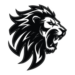 Fototapeta premium Lion Head Vector Illustration of a Powerful Wild Animal Mascot Logo in Black and White