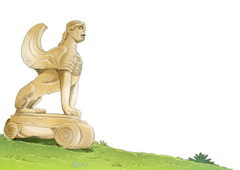 Greek sphinx, isolated drawing