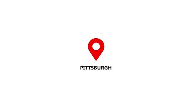 Location of the city of Pittsburgh ,the name of the place with the location has been displayed. GPS location tracking icon. Location pin icon search location idea for travel map pointer icon. 4k
