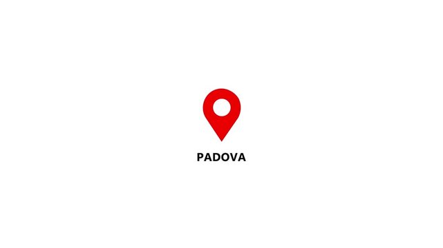 Location of the city of Padova ,the name of the place with the location has been displayed. GPS location tracking icon. Location pin icon search location idea for travel map pointer icon. 4k