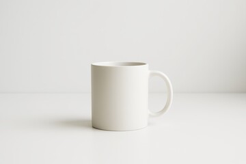 Fototapeta premium Minimalist white ceramic mug on clean background with soft shadows for branding and product presentation concept in commercial drinks design. Ai generative