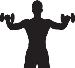 Naklejka premium Silhouette of Bodybuilder Performing Lateral Dumbbell Raises for Shoulder Strength