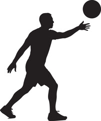 Obraz premium Silhouette of male athlete catching or throwing a ball. Man playing sports action.