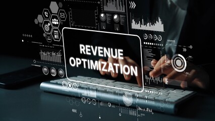 Hands on Keyboard with Digital Revenue Optimization Concept and Graphical Data Analysis Elements in Dark Environment. Asymptotic smart data analytic.