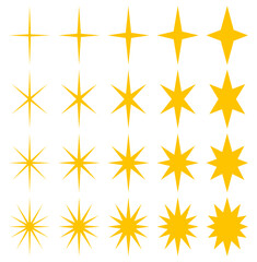 様々な形の星型、輝きマーク、キラーンマークのアイコンのベクターイラストのセット